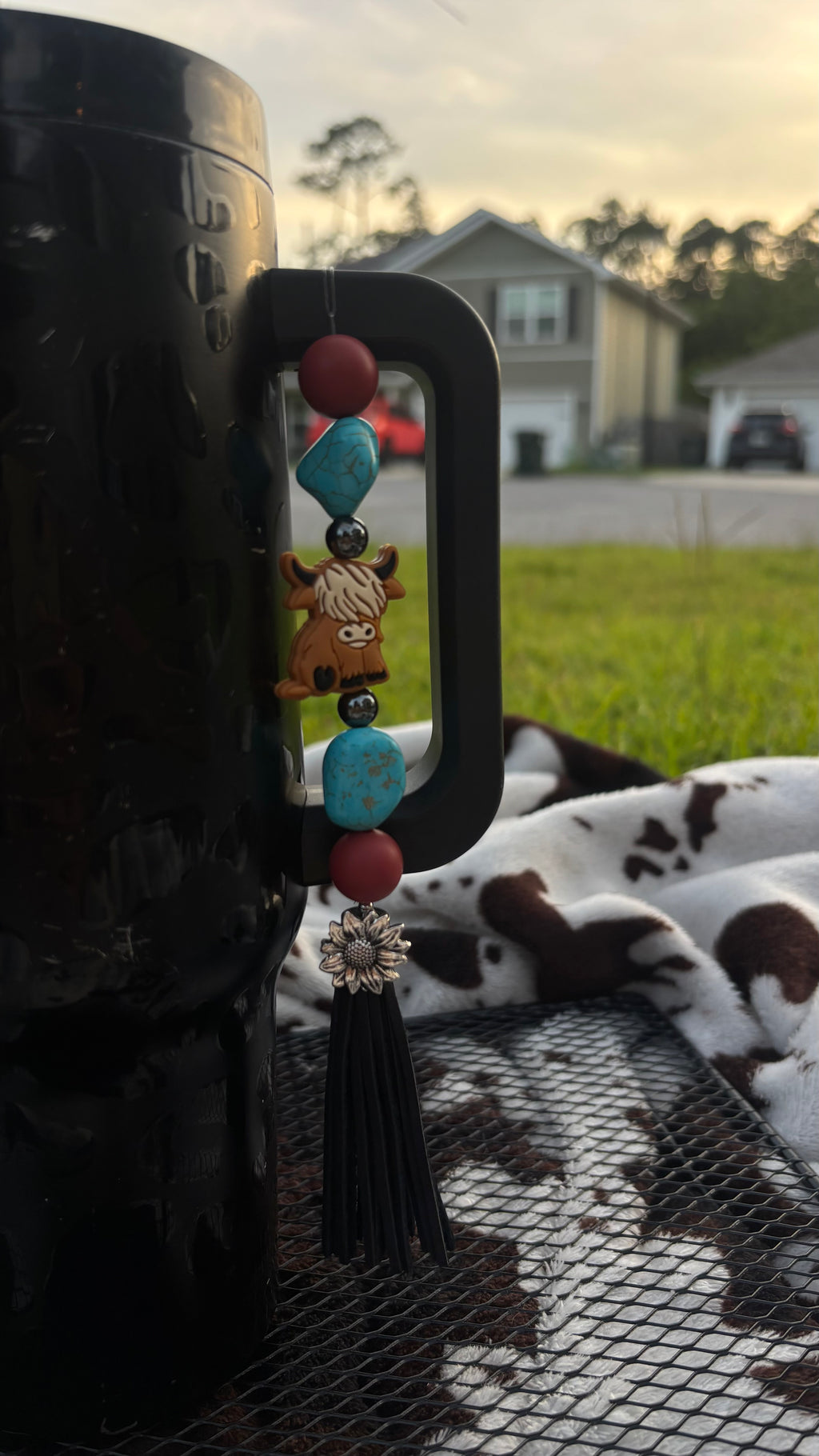 Turquoise Cow Tumbler Tassel