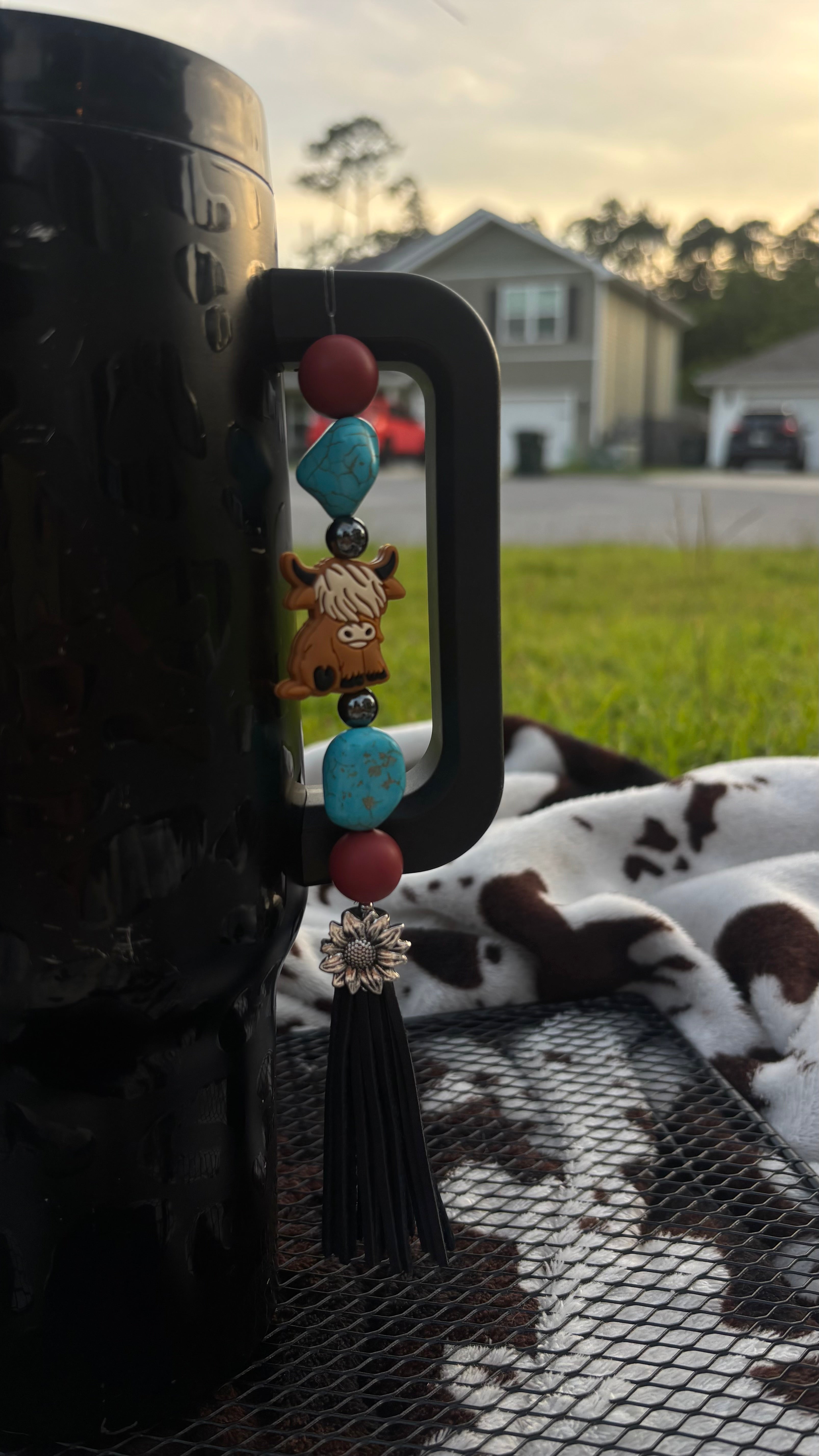 Turquoise Cow Tumbler Tassel