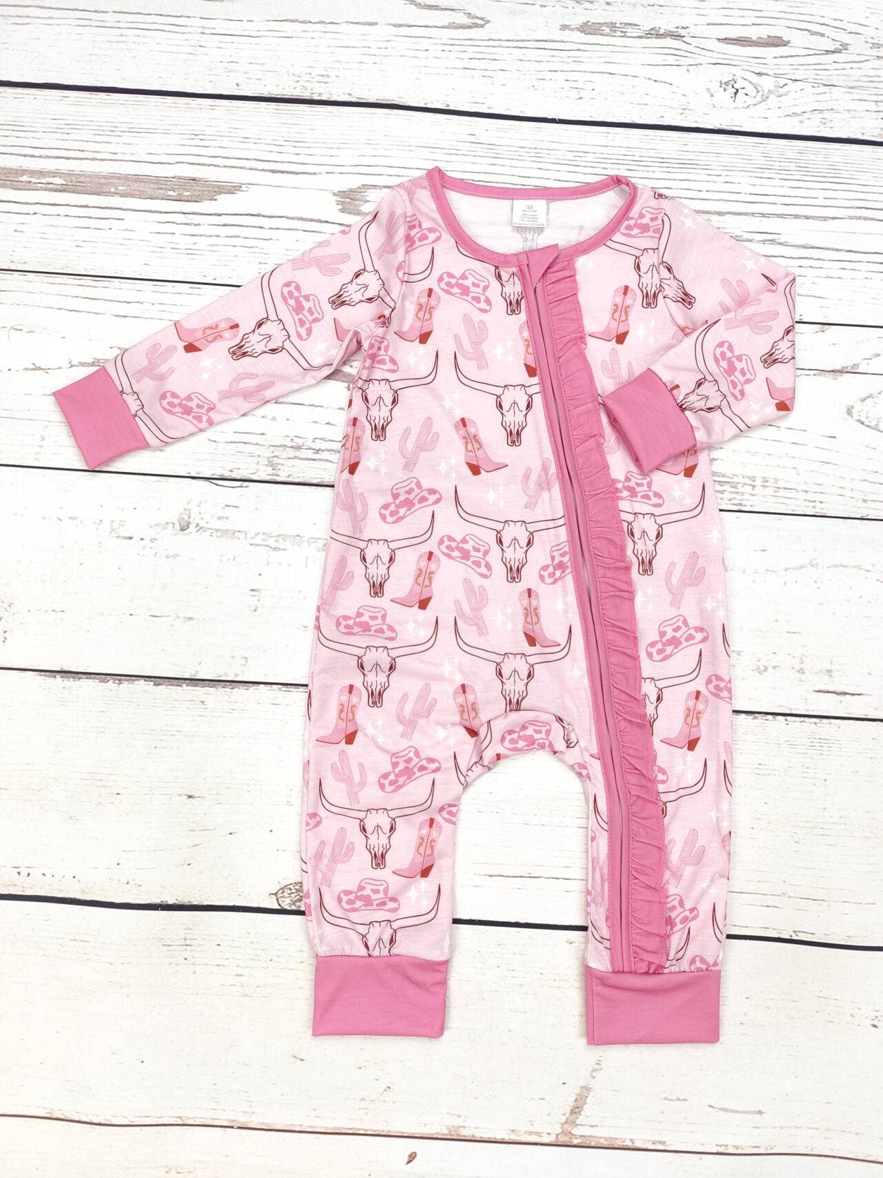 Baby Pink Western  Zip Sleeper: 0-3M