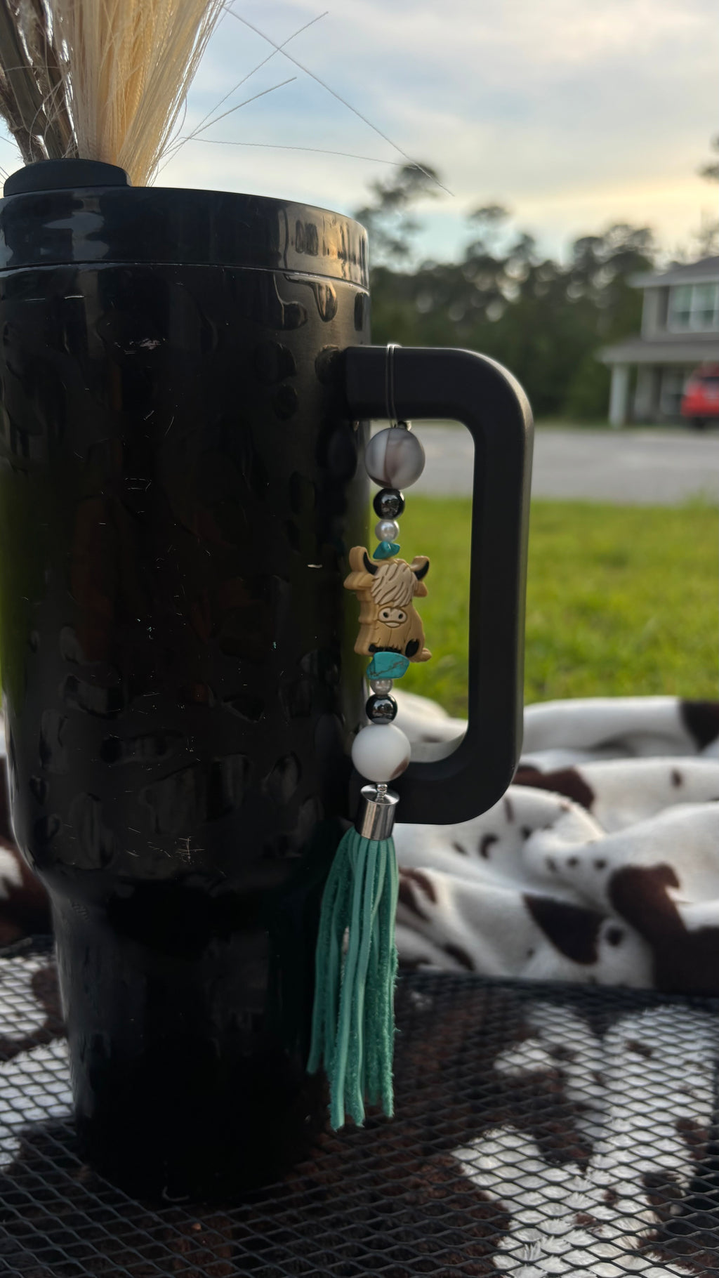 Baby Turquoise Cow Tumbler Tassel