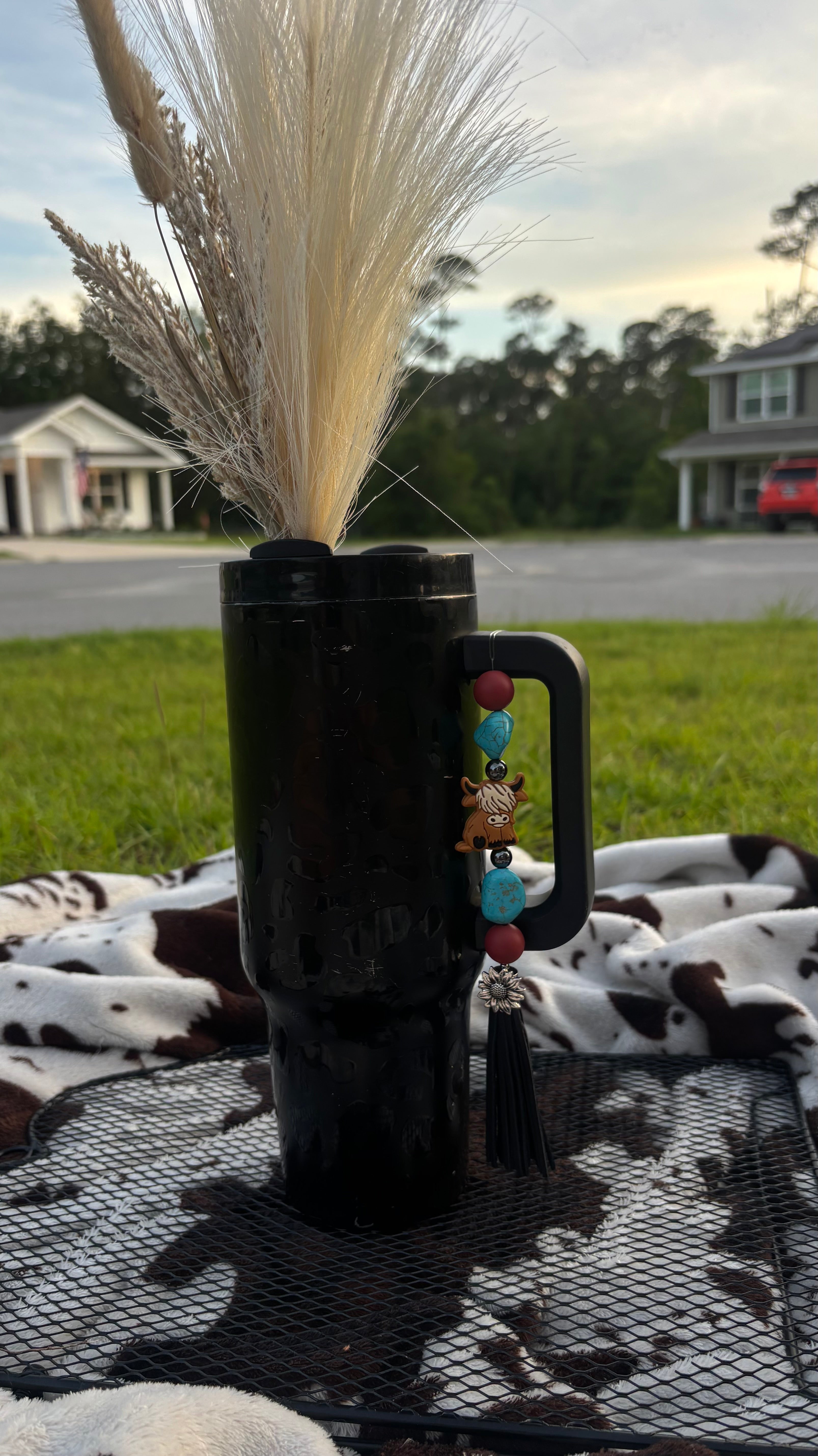 Turquoise Cow Tumbler Tassel
